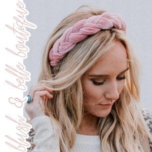 LULA Velvet Braided Twist Headband in Blush